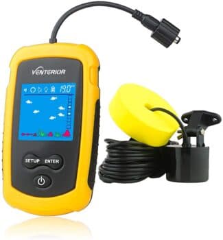 Venterior VT FF001 Portable Fish Finder Handheld Fishfinder Fishing Gear Depth Finder with Sonar Transducer and LCD Display Yellow